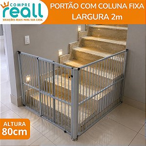 Portão de Segurança para Crianças e Pets 80cm x até 2m com Coluna Fixa em Alumínio