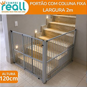Portão de Segurança para Crianças e Pets 120cm x até 2m com Coluna Fixa em Alumínio