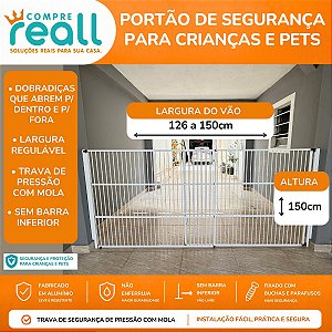 Portão de Segurança com Altura de 150cm e Largura Regulável de 85 a 150cm - Alumínio