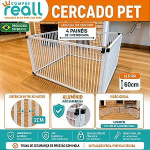 Cercado Pet Dobrável Alumínio 60cm 1x1m para Cães e Coelhos