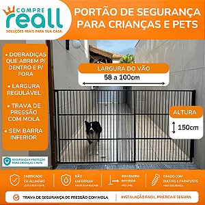 Portão de Segurança com Altura de 180cm e Largura Regulável de 58 a 100cm - Alumínio