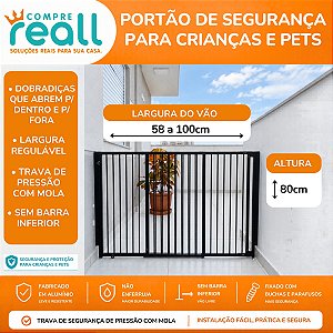 Portão de Segurança com Altura de 80cm e Largura Regulável de 58 a 100cm - Alumínio