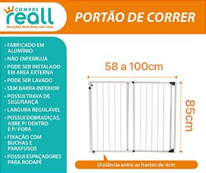 Portão de Segurança com Altura de 85cm e Largura Regulável de 58 a 100cm - Alumínio
