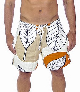 Short de Linho Digital Folhas