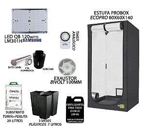 KIT PROBOX ECO 60x60x140 - Quantum Board LM301H 120w - Bivolt + Filtro 100s