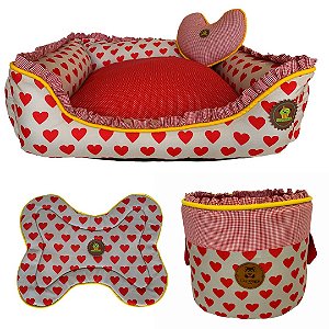 kit de cama, cesto brinquedos e tapete comedouro LOVE
