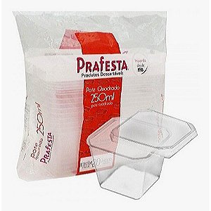 Pote Quadrado com Tampa Prafesta 250 ml c/ 20 Unidades