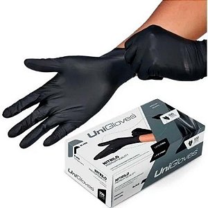 Luva Nitrílica Preta Premium Unigloves S/Pó Caixa Com 100