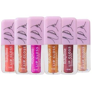 Lip Gloss Ruby Rose Glitter Efeito Espelhado 5ml HB8234