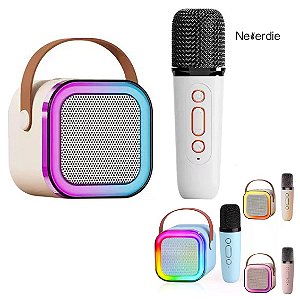 Caixa De Som Com 1 Microfone Sem Fio Bluetooth Led Karaokê