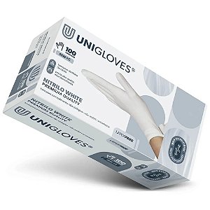 Luva Nitrílica White/Branca Premium Unigloves S/Pó Caixa Com 100