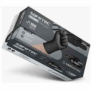 Luva Nitrílica Preta Premium Safetec Pro.tect Unigloves S/Pó Caixa Com 100