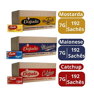 Kit Catchup Mostarda Maionese Dajuda Sache 7gr Caixa 192 Unidades