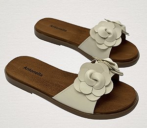 Rasteira comfort flores - OFF WHITE