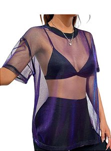 Blusa Transparente em Tela Colorida Roxa