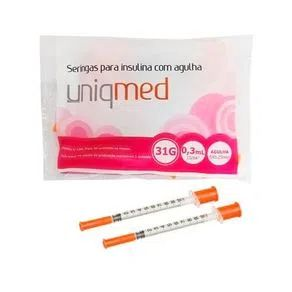 Seringas para Insulina com Agulha 0,3ml (6x0,25mm) 31G - 10 unidades - UniqMed