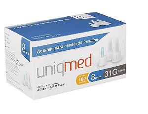 Agulhas para Caneta de Insulina 8mm 31G - Cx 100un - UniqMed