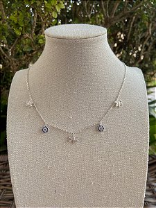 COLAR PRATA OLHO GREGO CRAVEJADO LIBELULA CRAVEJADA PRATA 925