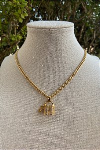 COLAR CORRENTE CADEADO CRAVEJADO