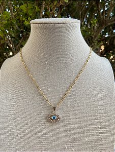 COLAR DOURADO OLHO GREGO CRAVEJADO