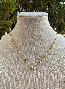 COLAR DOURADO PONTO DE LUZ GOTA PRATA FECHO ZIRCONIA