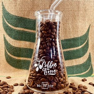 Erlenmeyer de vidro 250ml c/ canudo e escova de limpeza - Coffee Time