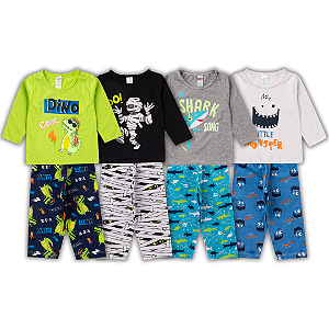 KIT 4 PIJAMAS MANGA LONGA INFANTIL MENINO INVERNO (ESTAMPAS SORTIDAS)