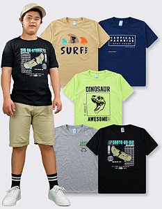 KIT 5 CAMISETAS MANGA CURTA JUVENIL MENINO VERÃO (ESTAMPAS SORTIDAS)