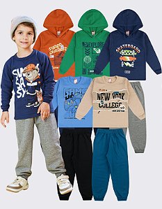 KIT 5 CONJUNTOS MOLETOM INFANTIL MENINO INVERNO (ESTAMPAS SORTIDAS)