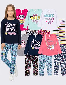 KIT 6 CONJUNTOS CALÇA LEGGING MENINA INVERNO (ESTAMPAS SORTIDAS)