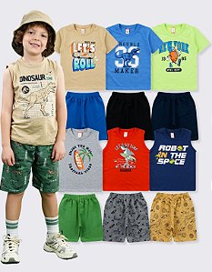 KIT 6 CONJUNTOS INFANTIL MENINO VERÃO (ESTAMPAS SORTIDAS)