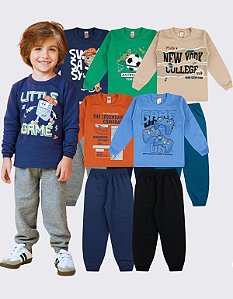 KIT 5 CONJUNTO MOLETOM INFANTIL MENINO GOLA CARECA INVERNO (ESTAMPAS SORTIDAS)