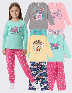 KIT 4 PIJAMAS INFANTIL MENINA INVERNO PROMOÇÃO FRIO (ESTAMPAS SORTIDAS)