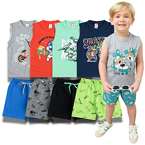 KIT 4 CONJUNTO INFANTIL REGATA VERÃO (ESTAMPAS SORTIDAS)
