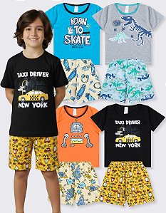KIT 4 PIJAMAS MENINO ROUPA INFANTIL VERÃO (ESTAMPAS SORTIDAS)