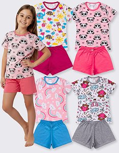 KIT 4 PIJAMAS MENINA ROUPA INFANTIL VERÃO (ESTAMPAS SORTIDAS)