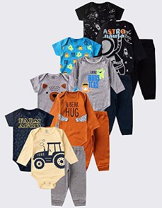 KIT 12 PEÇAS BODY ROUPA DE BEBE MENINO E MENINA MIJÃO ALGODÃO (ESTAMPAS SORTIDAS)