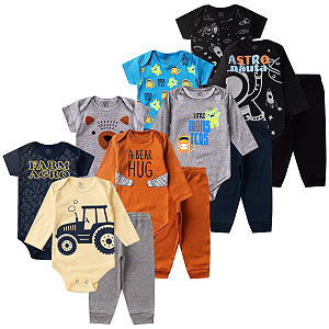 KIT 12 PEÇAS BODY ROUPA DE BEBE MENINO E MENINA MIJÃO ALGODÃO (ESTAMPAS SORTIDAS)