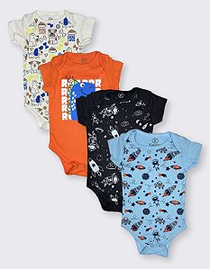 KIT 4 PEÇAS BODY ROUPA DE BEBE MENINO E MENINA MIJÃO ALGODÃO (ESTAMPAS SORTIDAS)