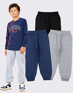 KIT 3 CALÇA MOLETOM INFANTIL JUVENIL FLANELADO (ESTAMPAS SORTIDAS)