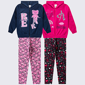 KIT 2 CONJUNTO MOLETOM MENINA ZÍPER (ESTAMPAS SORTIDAS)