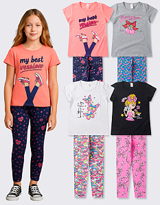 KIT 4 CONJUNTO CALÇA LEGGING JUVENIL MENINA (ESTAMPAS SORTIDAS)