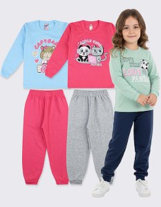 KIT 2 CONJUNTO MOLETOM MENINA INFANTIL (ESTAMPAS SORTIDAS)