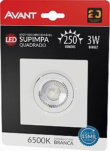 Spot led 3w Quadrado Embutir Direcionável Branco Frio 6500K 250 lumens - 1 ano garantia