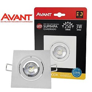 Spot led 3w Quadrado Embutir Direcionável Branco Quente (amarelo) 3000K 250 lumens - 1 ano garantia