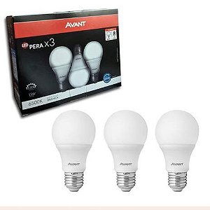 Pack Kit 3 un. Lampada Led 15w bulbo Branco Frio Avant 6500k 1300 lumens E27 - 1 Ano Garantia