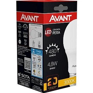 Lâmpada LED 4,8W Bulbo 450 lumens Avant Bivolt Econômica 3000K Branca Quente E27 (1 Ano de garantia)
