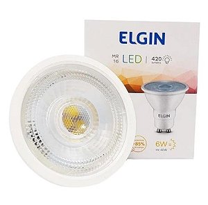 Lâmpada Dicróica Led MR16 Elgin base GU10 6W 420lm Branco Quente 2700K Bivolt - 1 Ano de Garantia