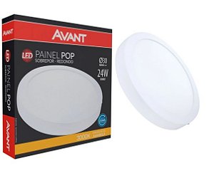 Painel led Sobrepor Redondo Luminária Teto Plafon Pop Avant Bivolt 24w 30x30cm 1680lm 3000k Branco Quente 1 Ano Garanti