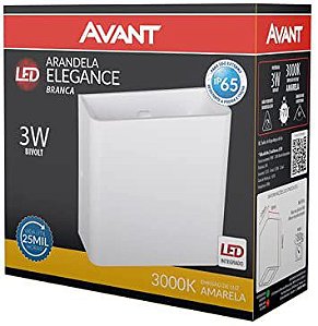 Arandela led integrado Elegance Due 3000k Externa Avant 3w Bivolt Branca IP65 Resistente a poeira e chuva 1 Ano Garantia